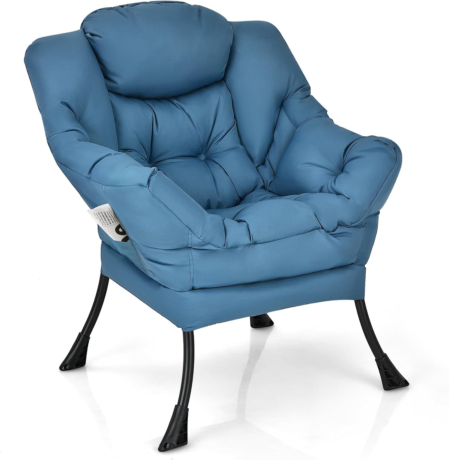 Skandynawski Fotel Salonowy, Wygodna Sofa Relaksacyjna, Podłokietniki, Kieszeń Boczna, 4 Stalowe Nóżki, Fotel Relaksacyjny, 75x81x94,5 cm (Niebieski)