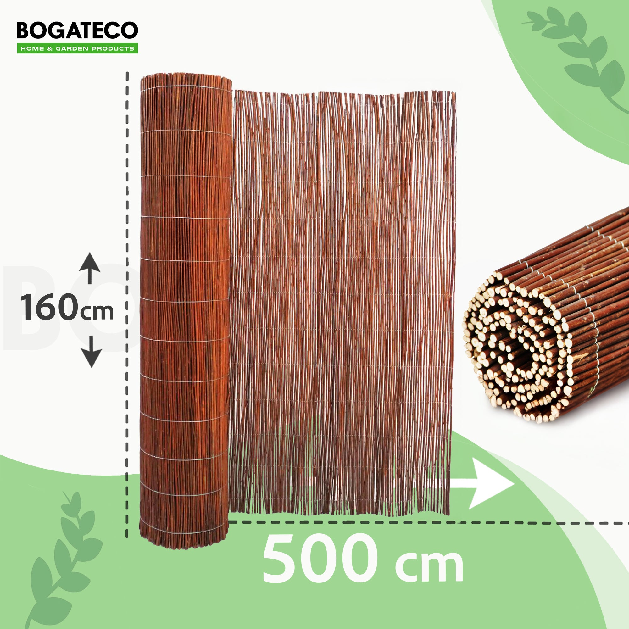 BOGATECO Clôture d'intimité en osier en bois 160 cm de haut et 500 cm de long | Parfait pour le jardin, le balcon et la terrasse | Fabriqué en Europe - 3