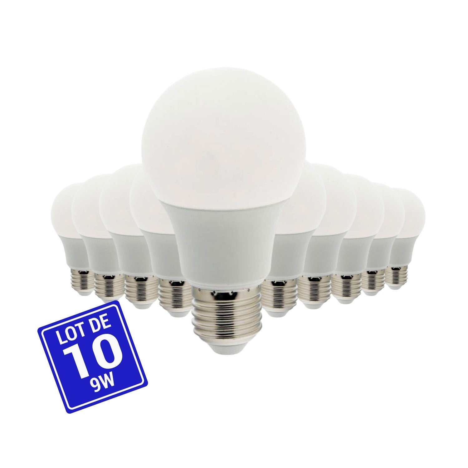 Pack x 10 - Ampoule LED E27 A60 - 9W - Blanc Froid - 3