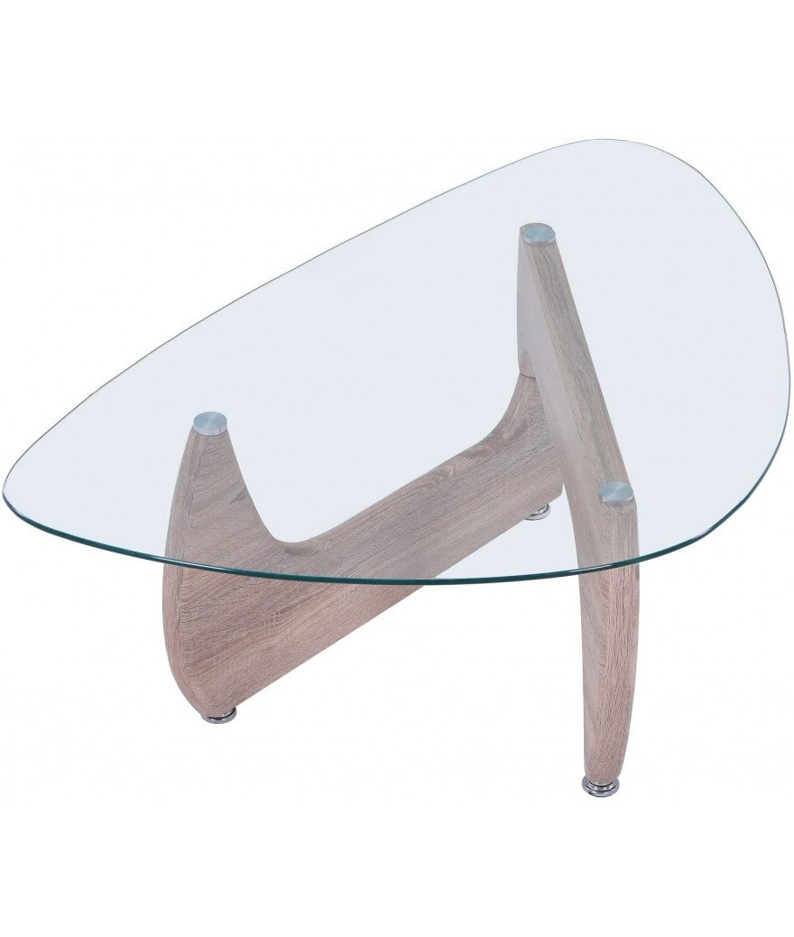 Table basse en verre avec pieds coloris chêne - Longueur 110 x Profondeur 70 x Hauteur 40 cm - 2