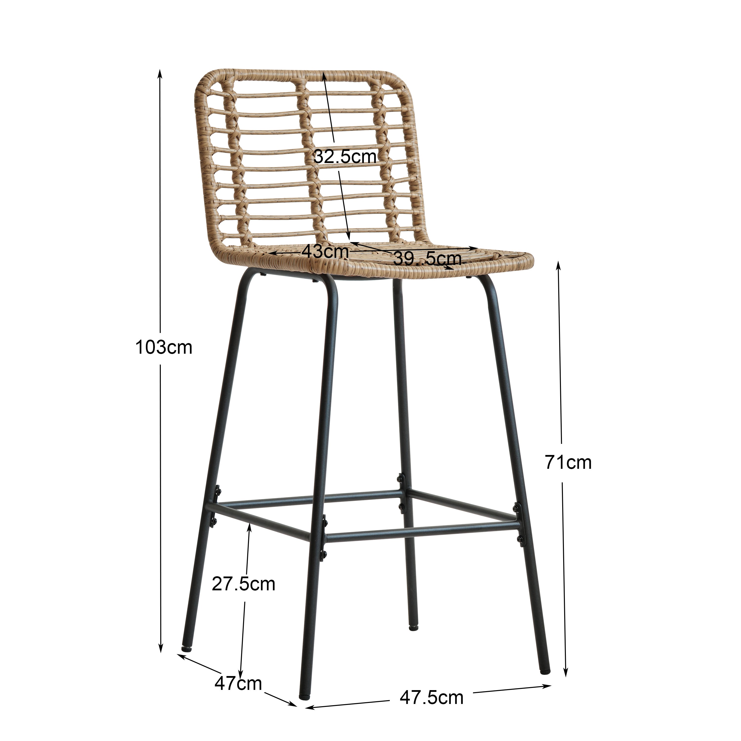 Set 2 taburetes en acero y ratan marrone - 5