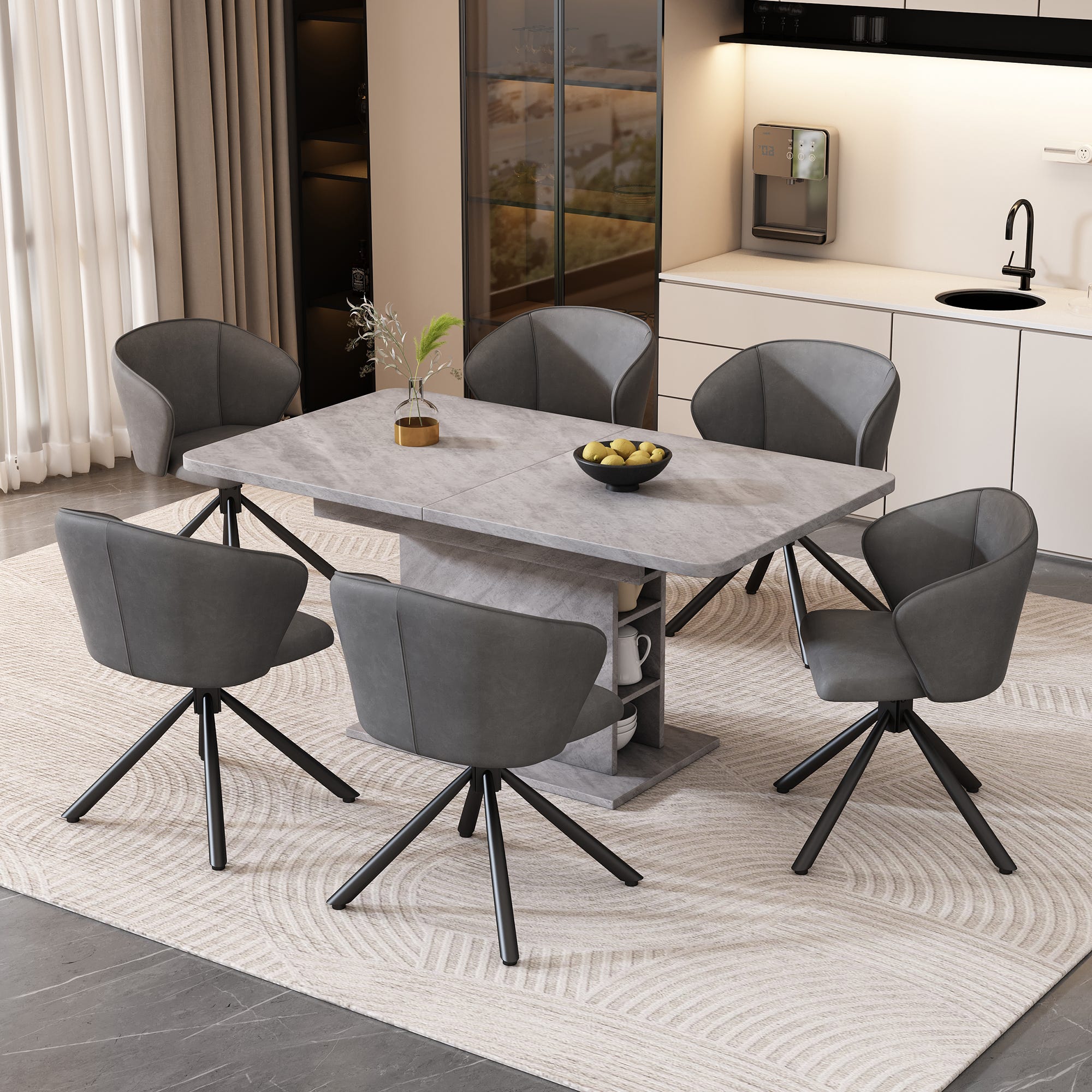 Ensemble de salle à manger, table à manger et 6 chaises en PU, gris ...