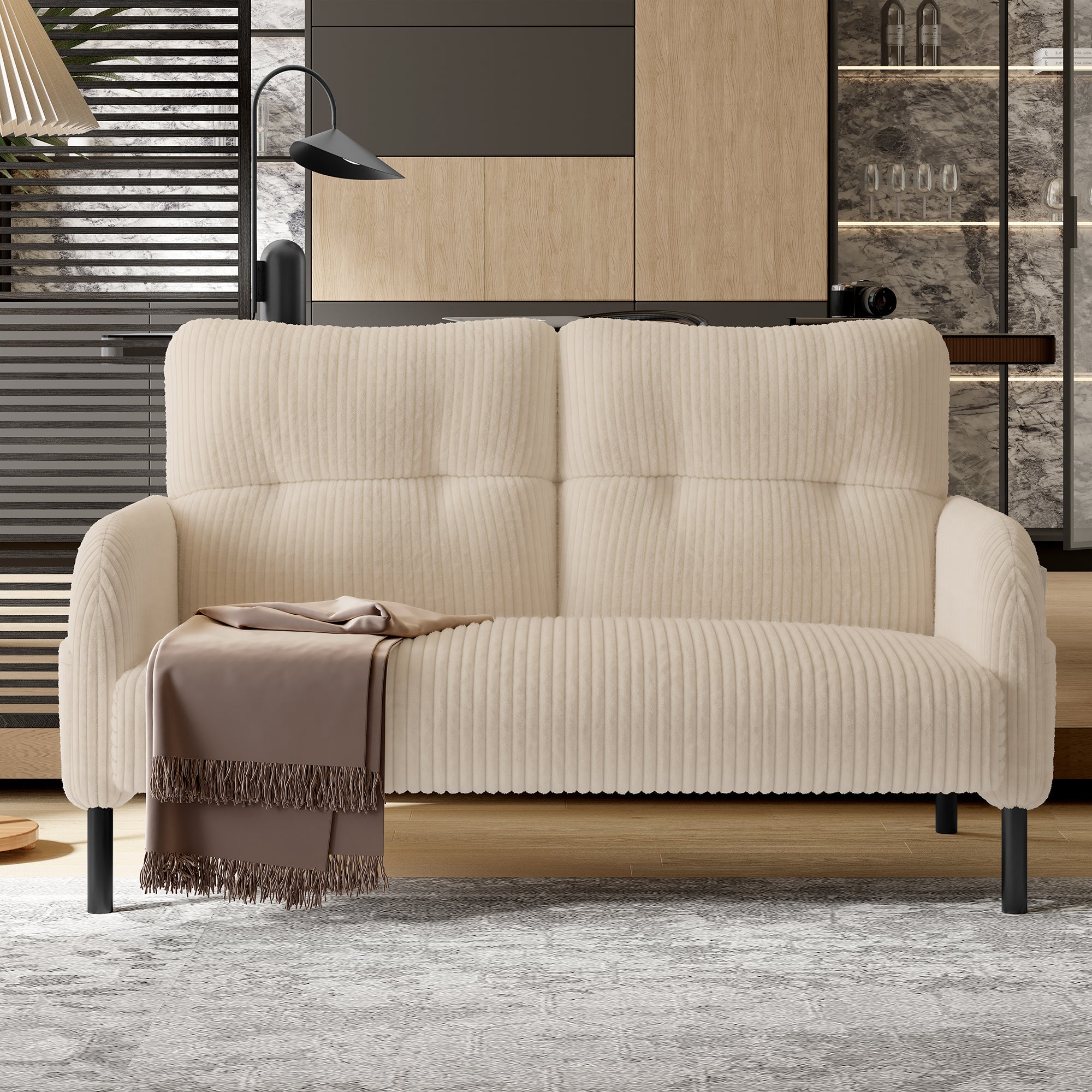 Sofá de 2 plazas - Acolchado cómodo, respaldo alto, bolsillos laterales ...