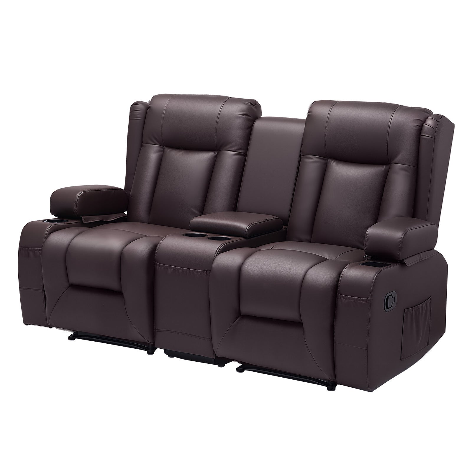 Sofa dwuosobowa rozkładana ręcznie z podnóżkiem i konsolą środkową wygodna sofa relaks do salonu