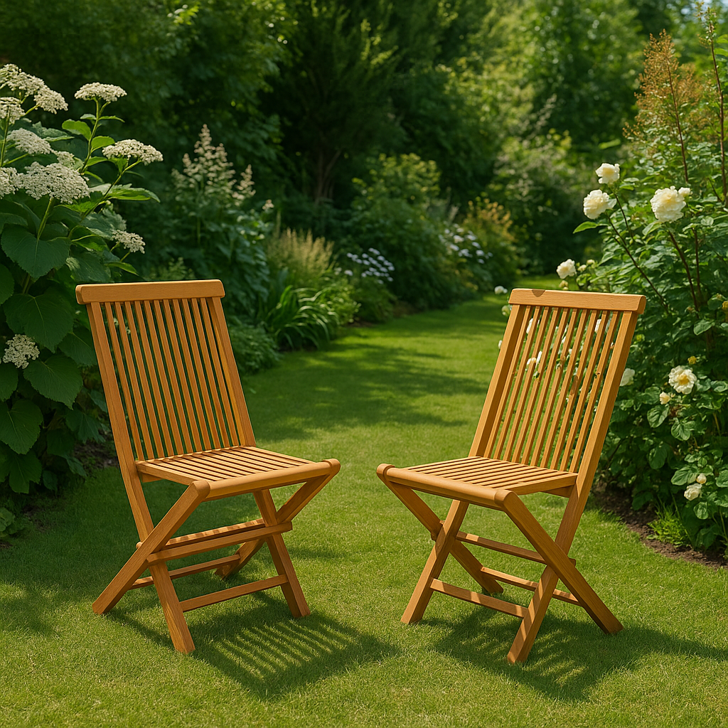 Lot de 2 Chaise de jardin pliable avec coussin TECK en Teck Marron - 3