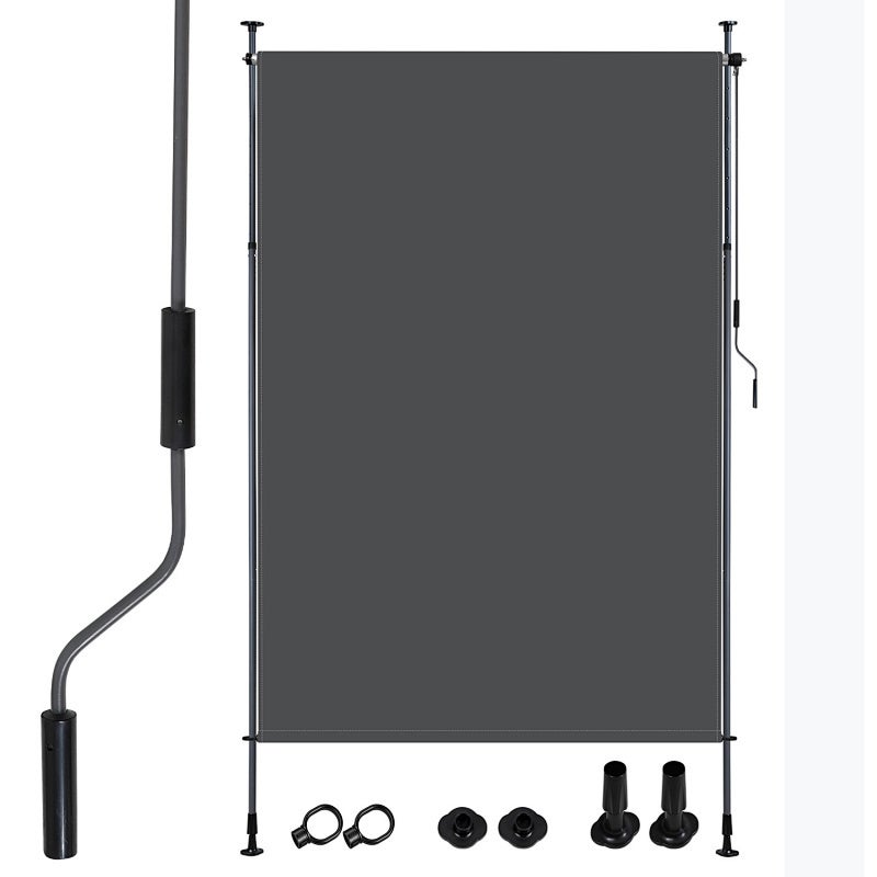 Roleta pionowa zewnętrzna 150 x 270 cm Roleta zewnętrzna z teleskopowymi prętami bez wiercenia Ochrona przed promieniowaniem UV Antracyt