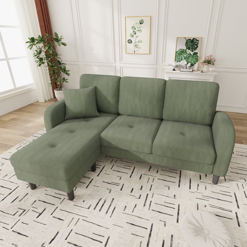 Sofa narożna, w kształcie litery L, 166x118cm, 3-osobowa, sztruksowa, modułowa, z szezlongiem