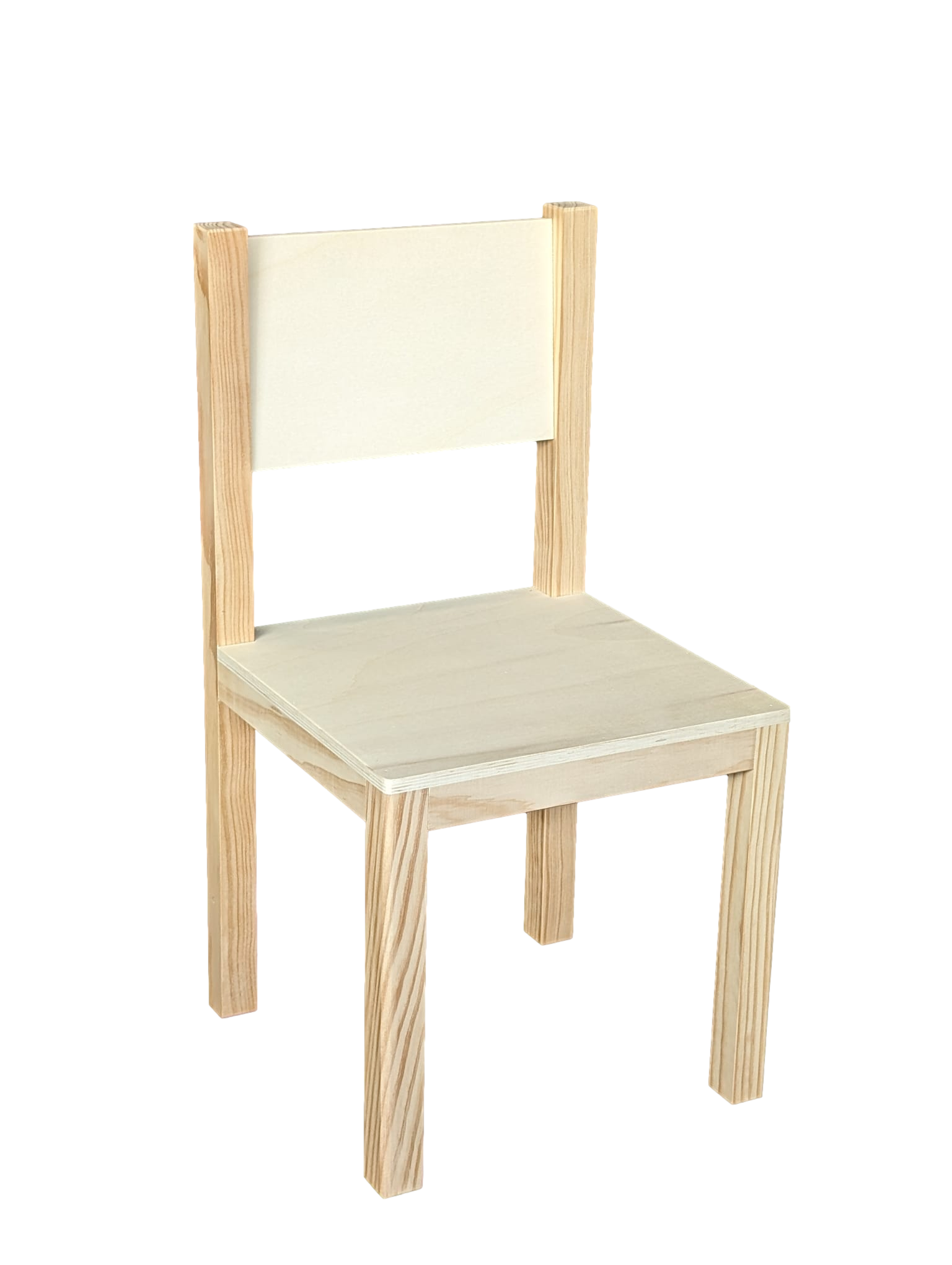 Silla infantil de madera. en crudo, para decorar. madera de pino y chopo. medidas: (ancho/alto): 31*31*60 cms. altura asiento: 30 cms.