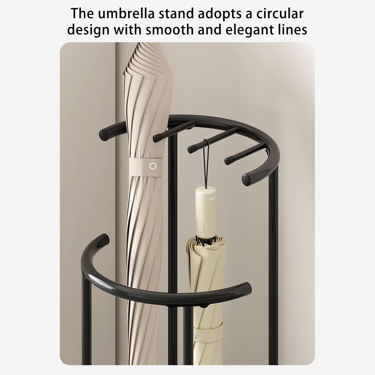 Porte-parapluie cylindrique en métal de grande capacité, seau à parapluie moderne avec cadre en métal, support de rangement pour parapluies (noir) - 6