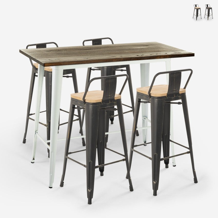 Table Haute Blanche Tabourets De Bar Style Dossier Palmyra Bois Neutre Leroy Merlin