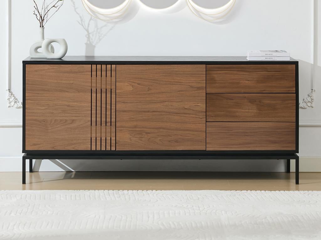 VENTE-UNIQUE - Credenza Con 2 Ante E 3 Cassetti Naturale E Bianco