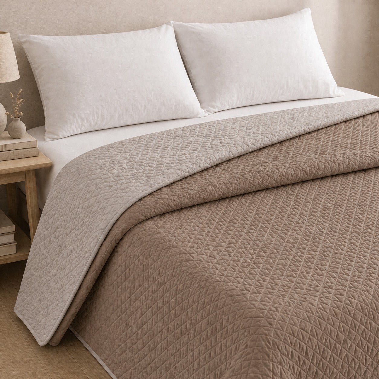 Colcha Bicolor Reversible Cuero/Lino Cama 180cm Donegal Collections - 2