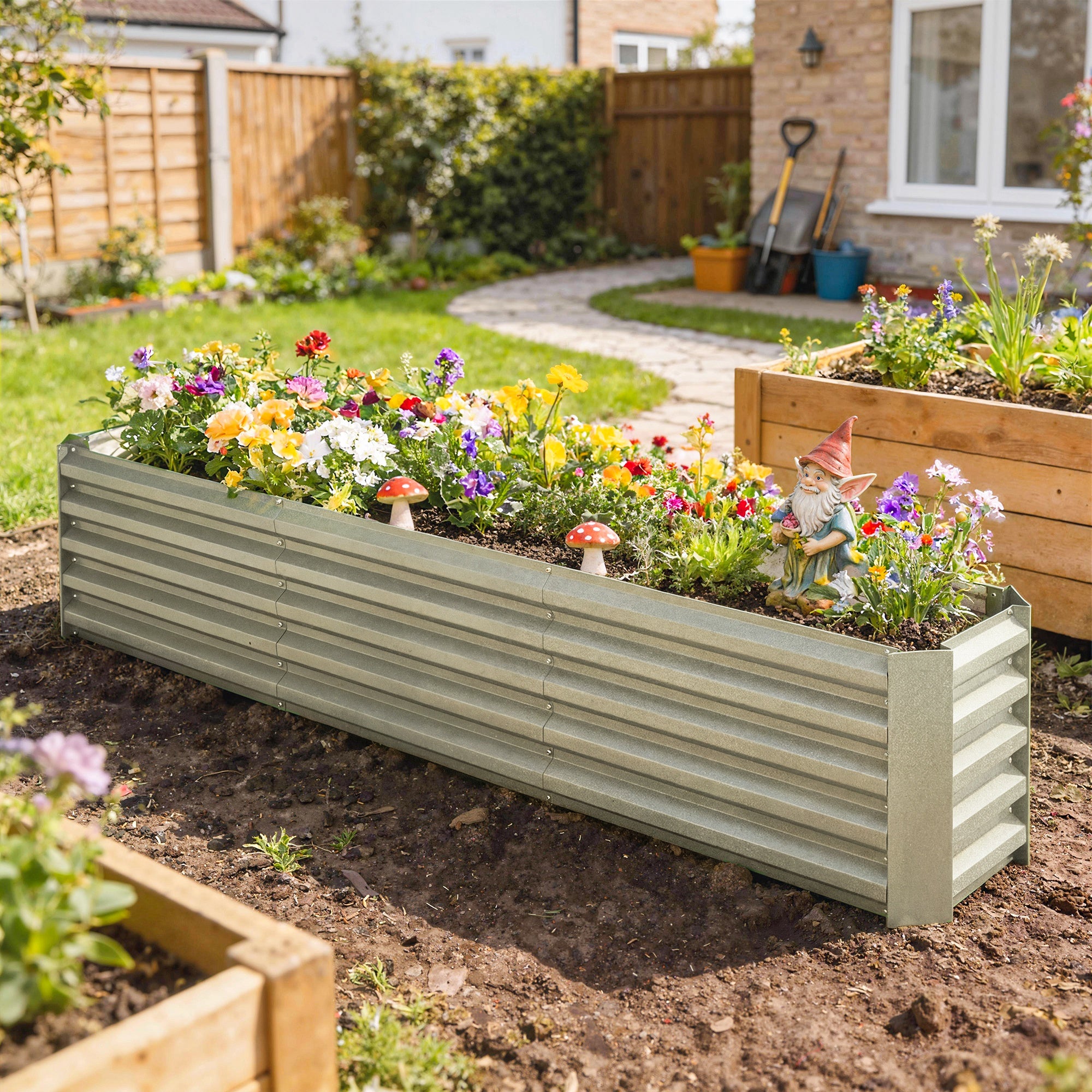 Carré potager - Outsunny - barres de soutien et plaques d'angle - fond ouvert - en acier galvanisé - 240 x 40 x 45 cm - gris argenté - 2