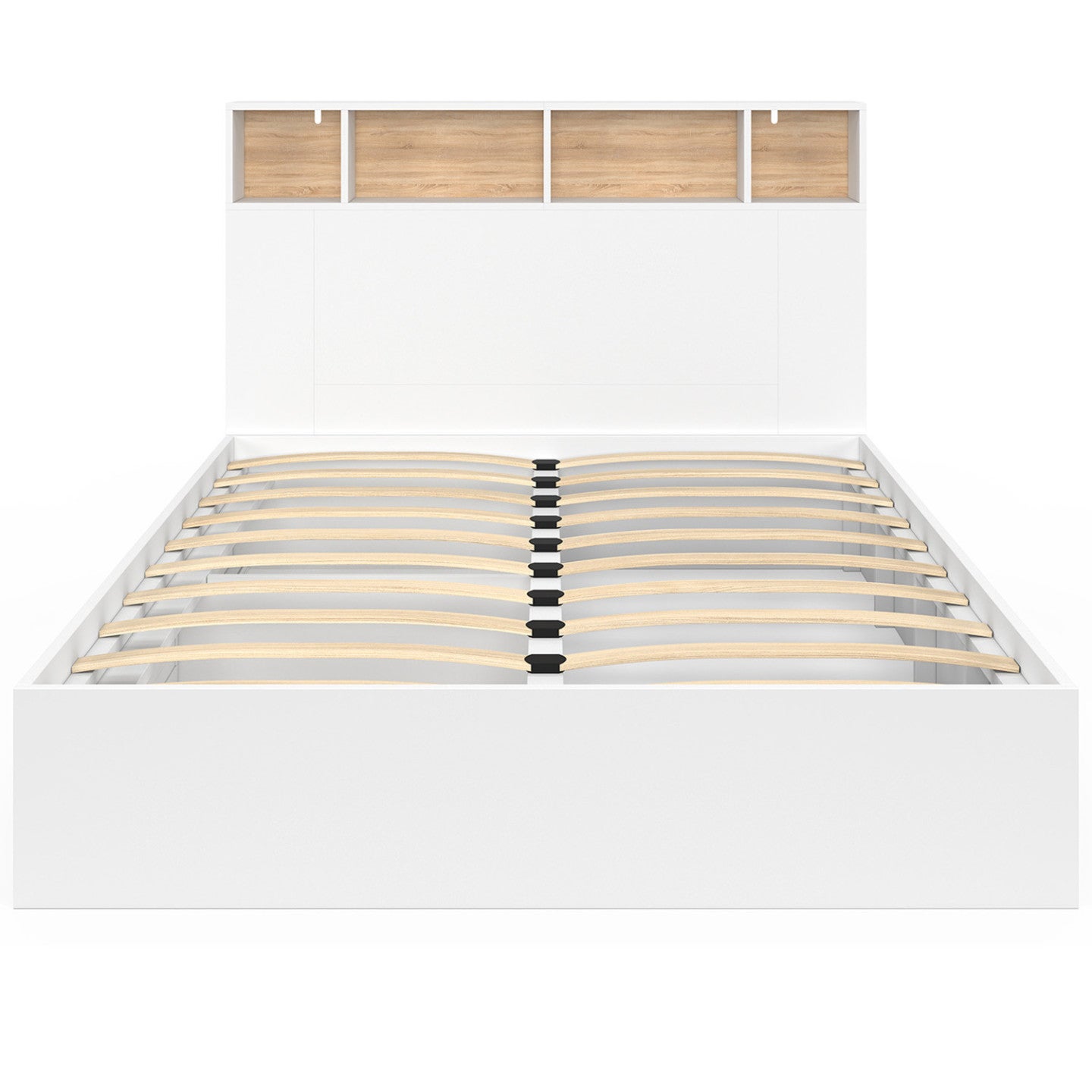 Lit double CLEM avec tête de lit, rangements et sommier 140 x 190 cm blanc - 3