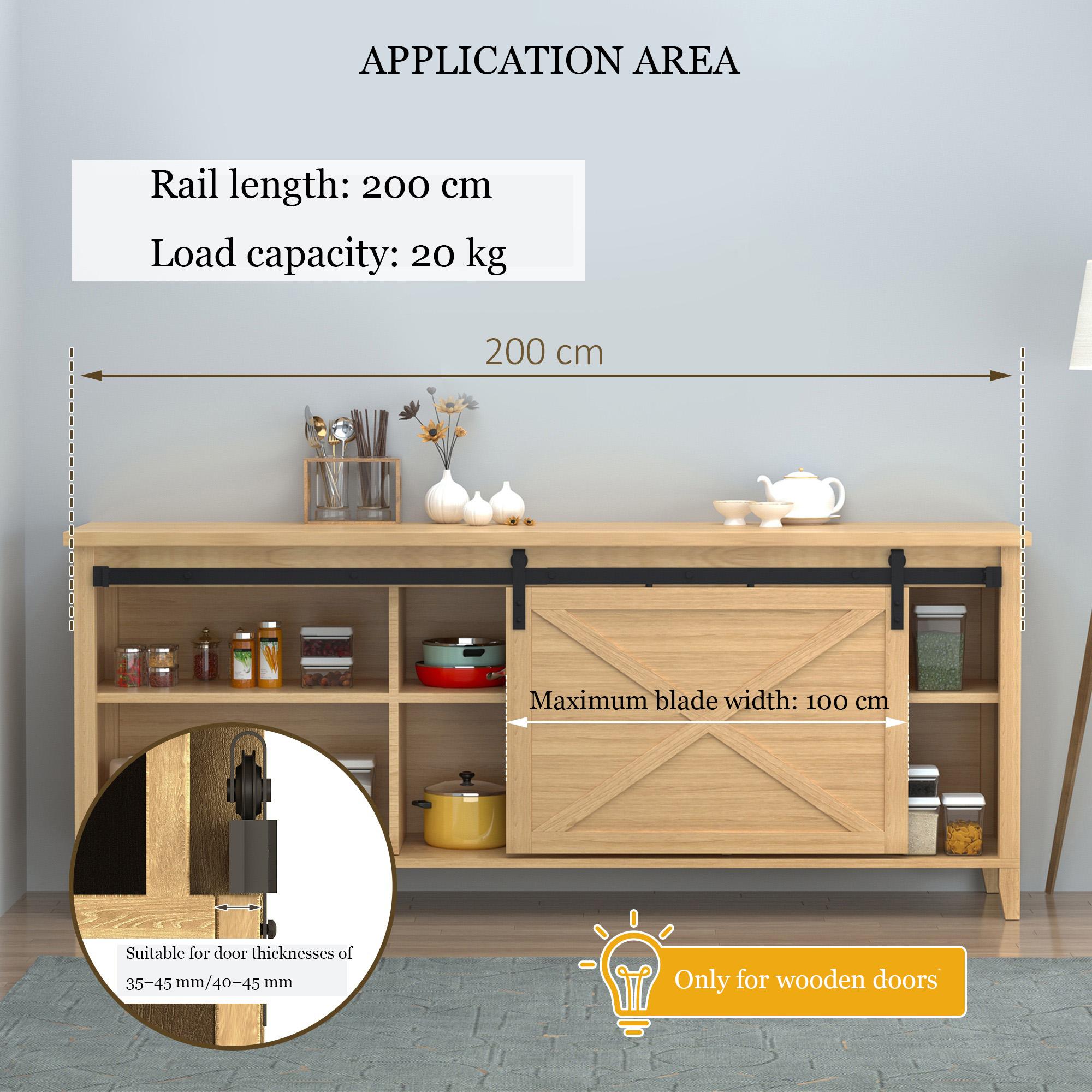 Czarny zestaw okuć do drzwi przesuwnych ze stali węglowej 200x18 cm, z akcesoriami do drzwi drewnianych, idealny do nowoczesnych pomieszczeń - 4