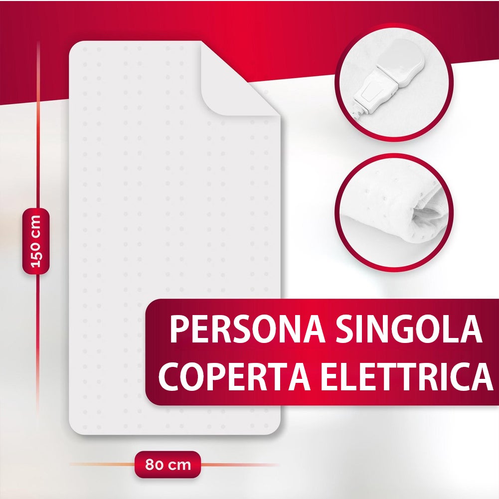 Coperta Elettrica Riscaldante Letto Singolo 60W - 3 Livelli Di Calore, Telecomando, 80x150 Cm, Lavabile - Foto 3