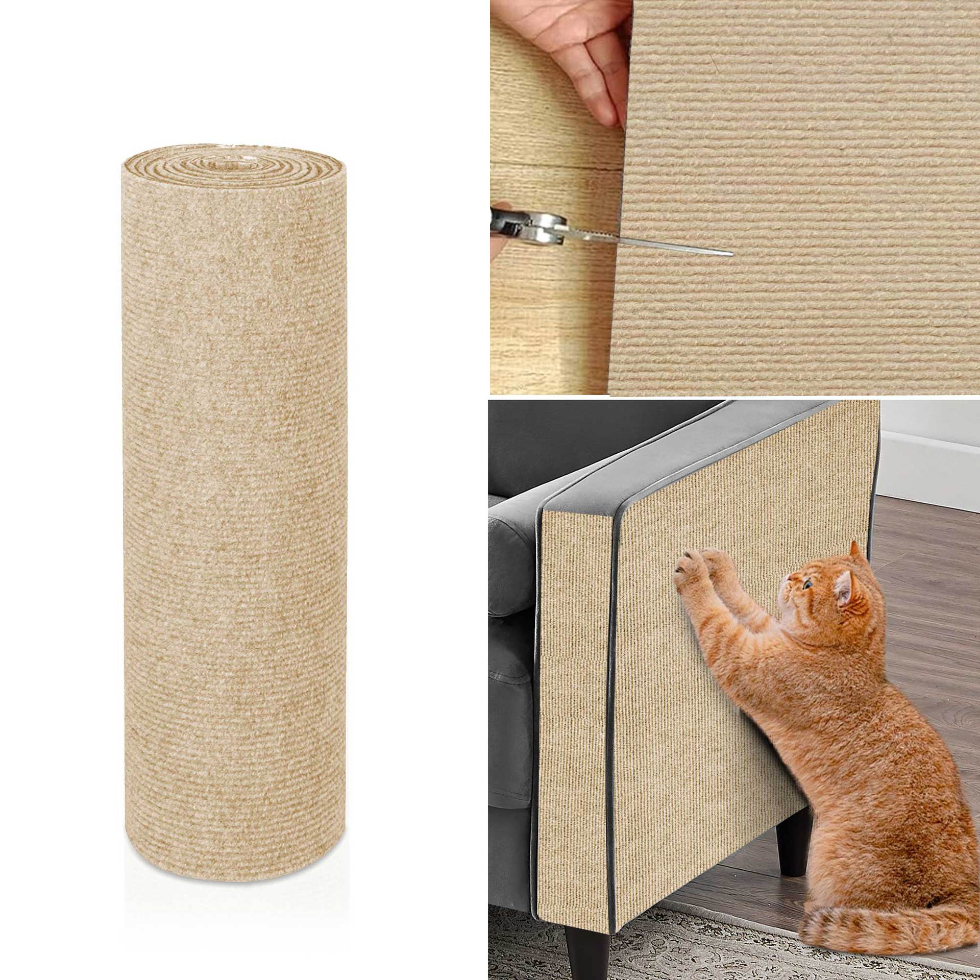 Alfombra Rascador Para Gatos Autoadhesiva 30x100 Cm | Protector De Sofá Y Muebles | Material De Fibra Resistente, Cortable Y Reutilizable