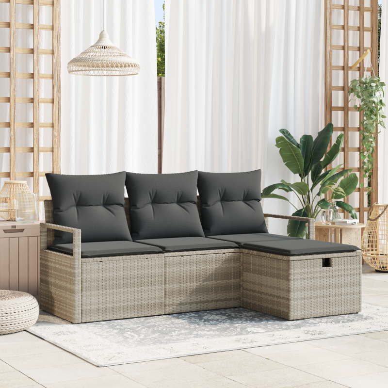 Set Divano da Giardino pcs Grigio chiaro Poly Rattan vidaXL
