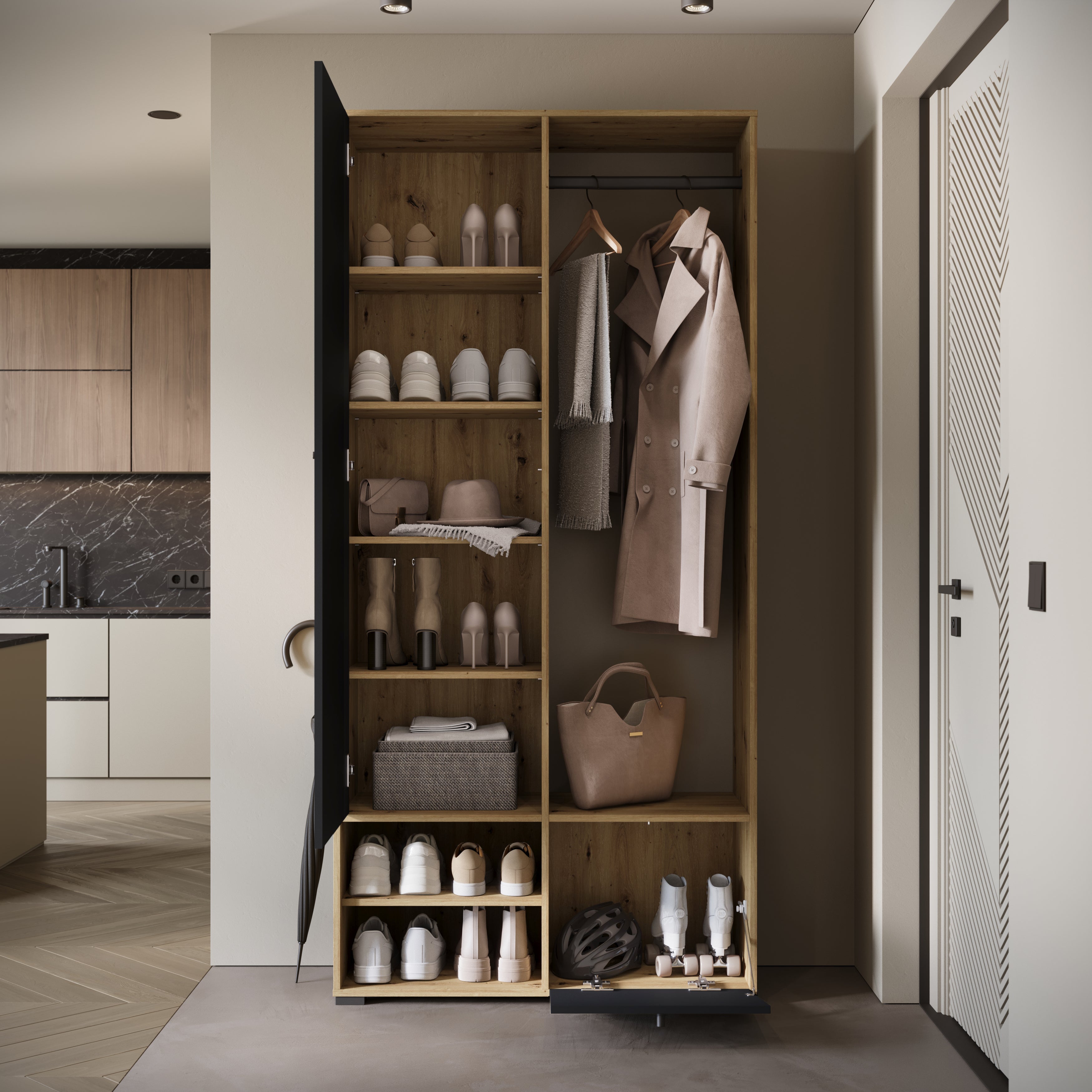 Minio go for it, Ensemble vestiaire DAFNI avec miroir 90x190x33, artisan/noir - 4