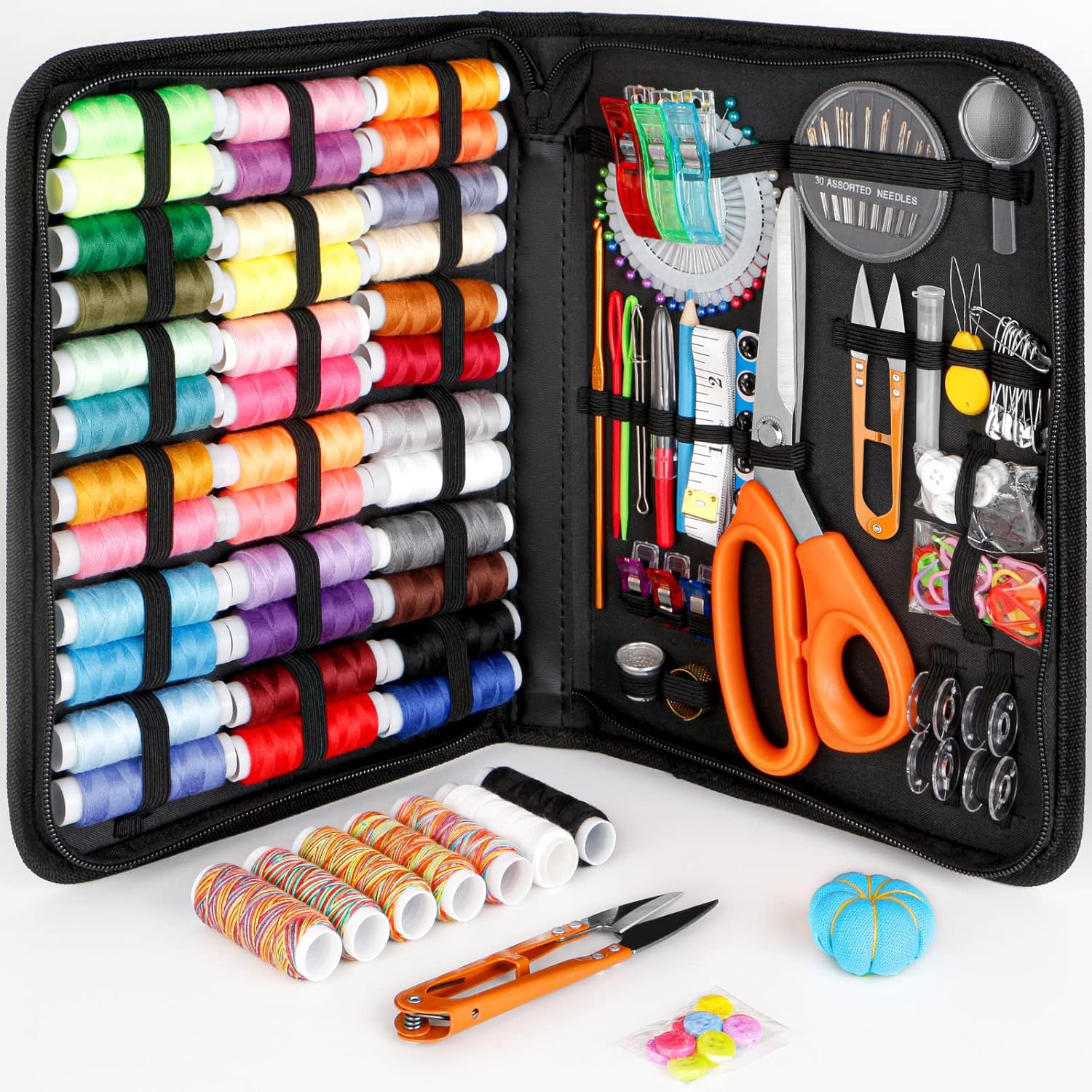 21 Pezzi Kit di ago e filo per cucire, kit lavorazione cuoio, Cucito e Riparazione in Pelle, Aghi Professionali per Cucire a Mano Punteruolo Filo Cerato Ditale, Strumenti Artigianali per Tappezzeria