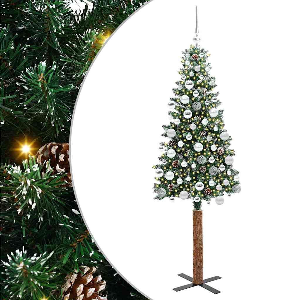 Szczupła Choinka z 300 diodami LED Zielony i Biały 180 cm