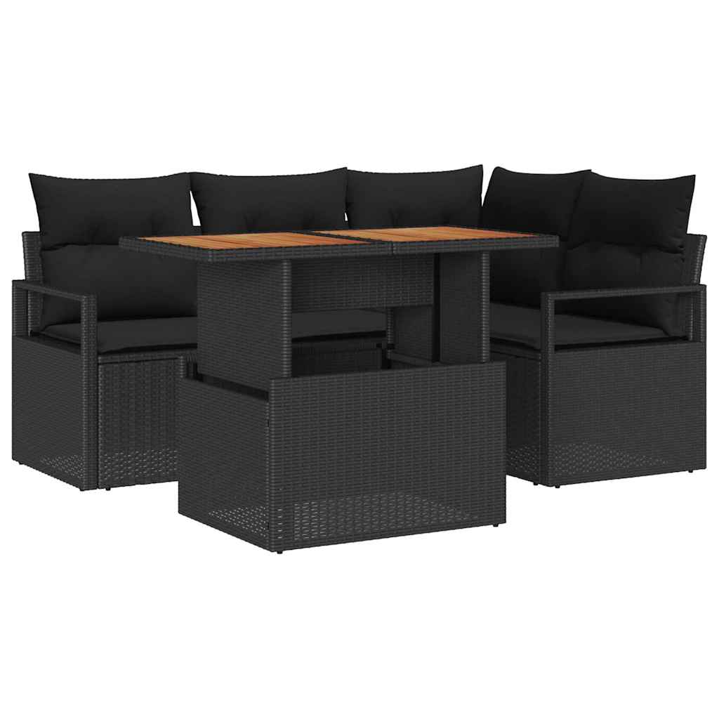 Maison Exclusive - Conjunto de Sofá de Jardim 5 unid. Preto Rattan Sintético - 2