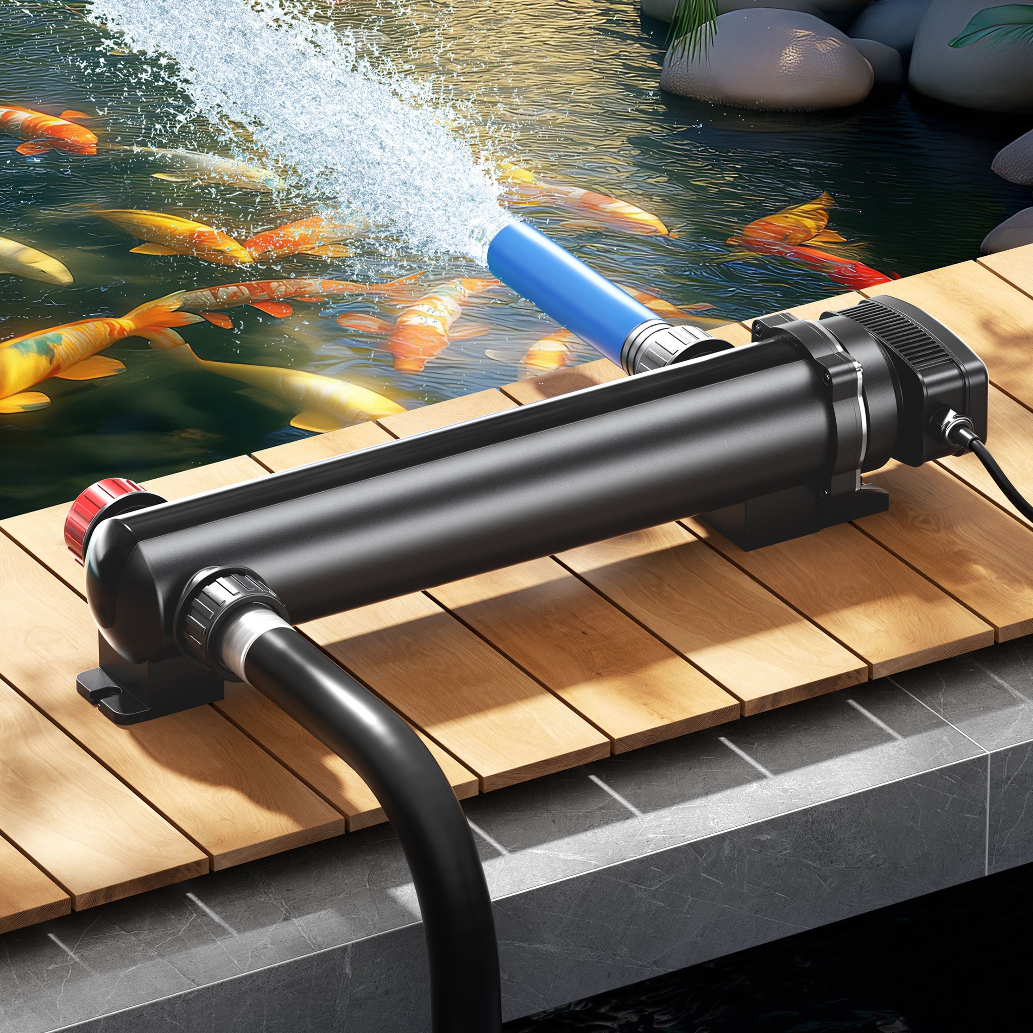 CUV-336 Stérilisateur Clarificateur de bassins ou d’étang - débit max. 7000 l/h - avec Lampe rayons UV-C 36 W + Miroir inox - pour Poissons… SunSun... - 2