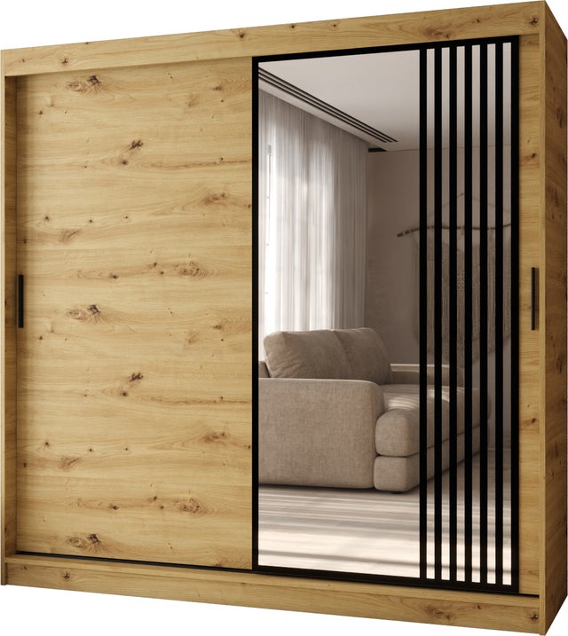 Szafa przesuwna z lustrem GLOSSY 200 x 62 x 200 artisan + u. czarny
