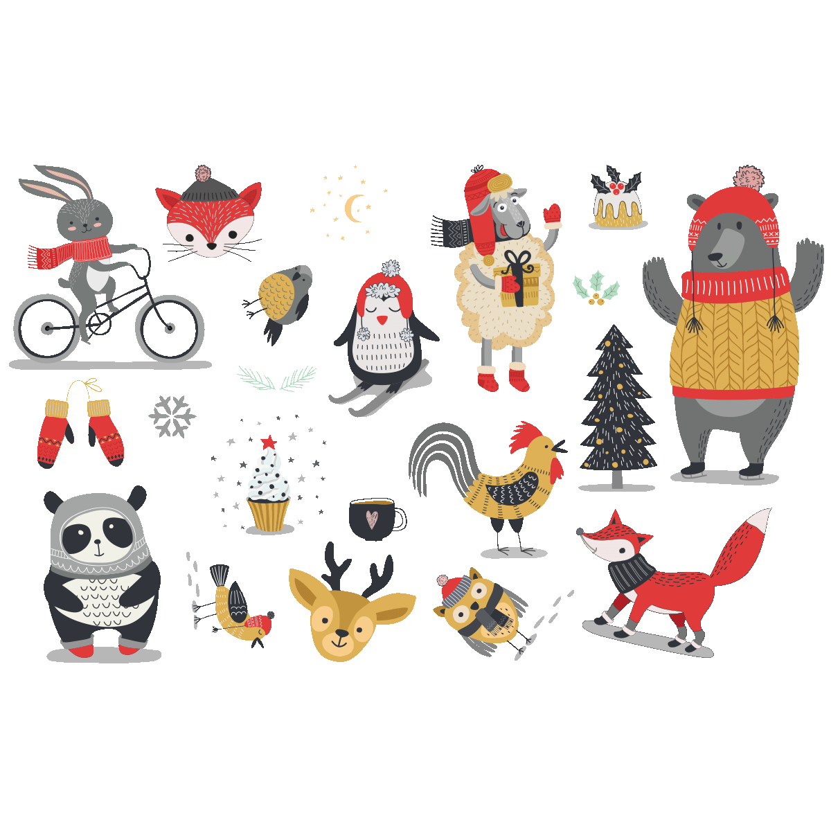 Sticker Noël animaux hivernales - Autocollants stickers adhésifs noël - décoration fêtes - 60x95cm - 2