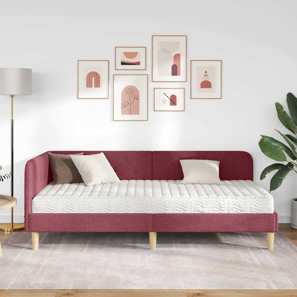 Cadre de lit d’angle bordeaux 90 x 200 cm tissu - 4