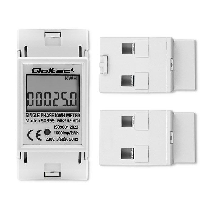 Medidor eletrônico de consumo de energia monofásico Qoltec 50899 | 230V | LCD | 2P | Trilho DIN - 6