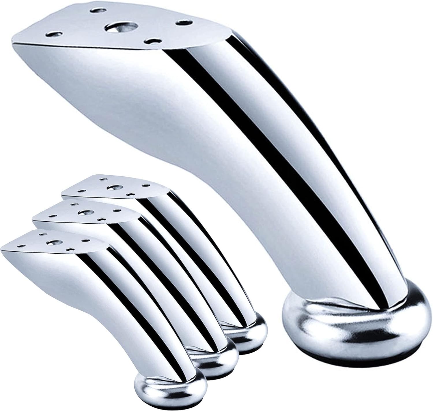 Chromowane żelazne nóżki meblowe, zestaw 4 szt., elegancki design do sofy i stolika kawowego (9,5 cm, srebrny)