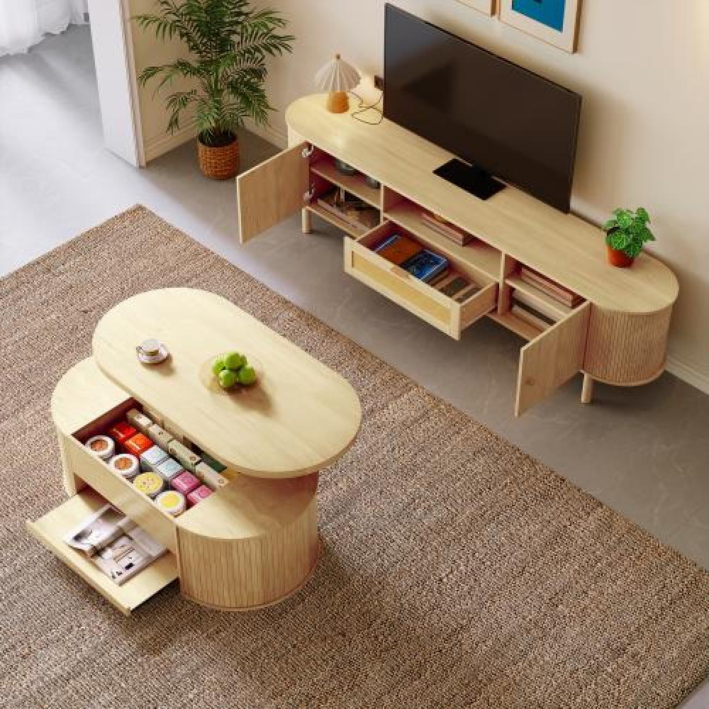 Ensemble salon avec table basse relevable et meuble TV, design moderne, rangements, bords arrondis, vendus séparément - 8