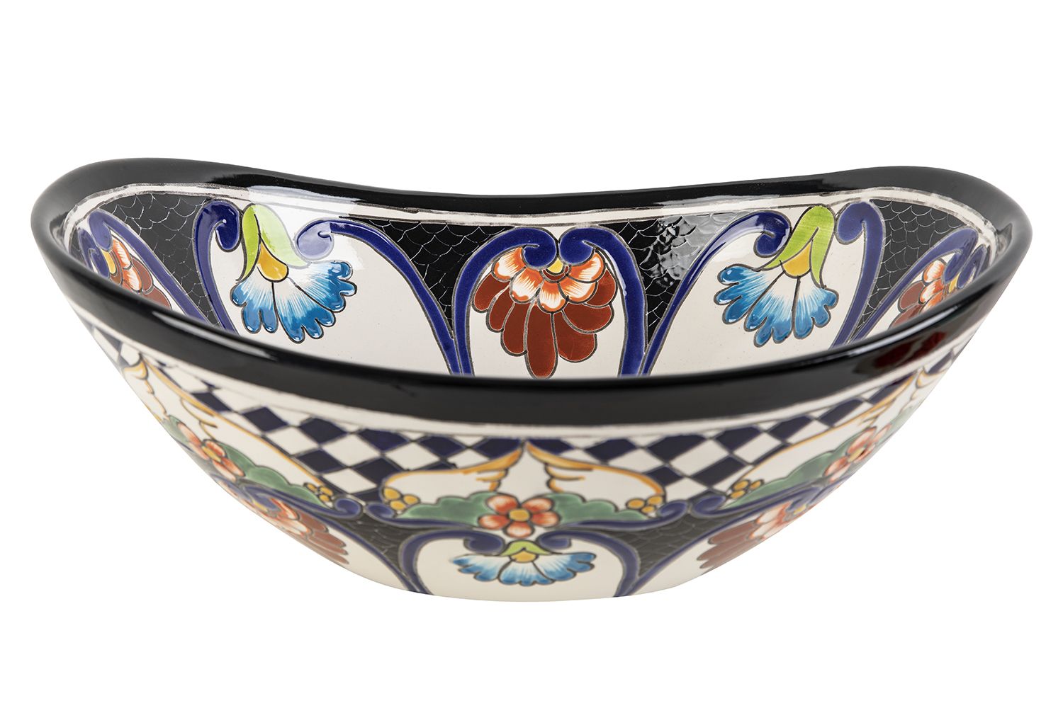 Meksykańska ceramiczna umywalka nablatowa z reliefem Hermosa Prima – owalna umywalka wolnostojąca 46 x 38 x 15 cm | Umywalka Talavera