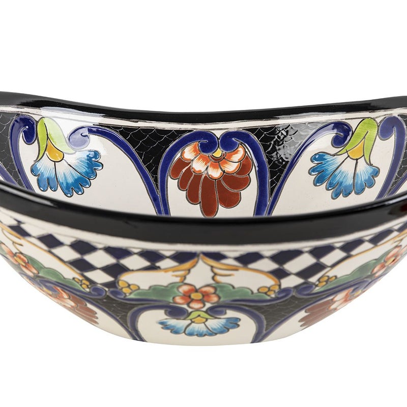 Meksykańska ceramiczna umywalka nablatowa z reliefem Hermosa Prima – owalna umywalka wolnostojąca 46 x 38 x 15 cm | Umywalka Talavera