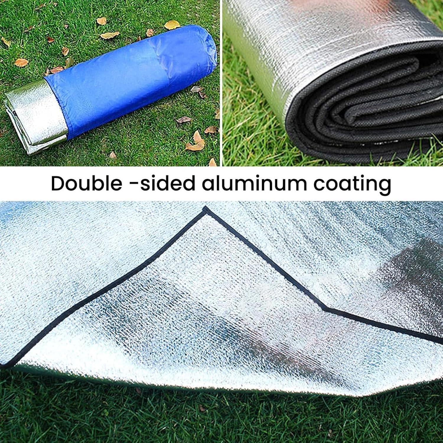 Tapis de Camping en Aluminium 200*200CM, Tapis de Couchage en Mousse Thermique Isolant et Imperméable pour Camping, Tapis de Tente Pliable Double Face pour Camping en Plein Air Randonnée Pique-Nique