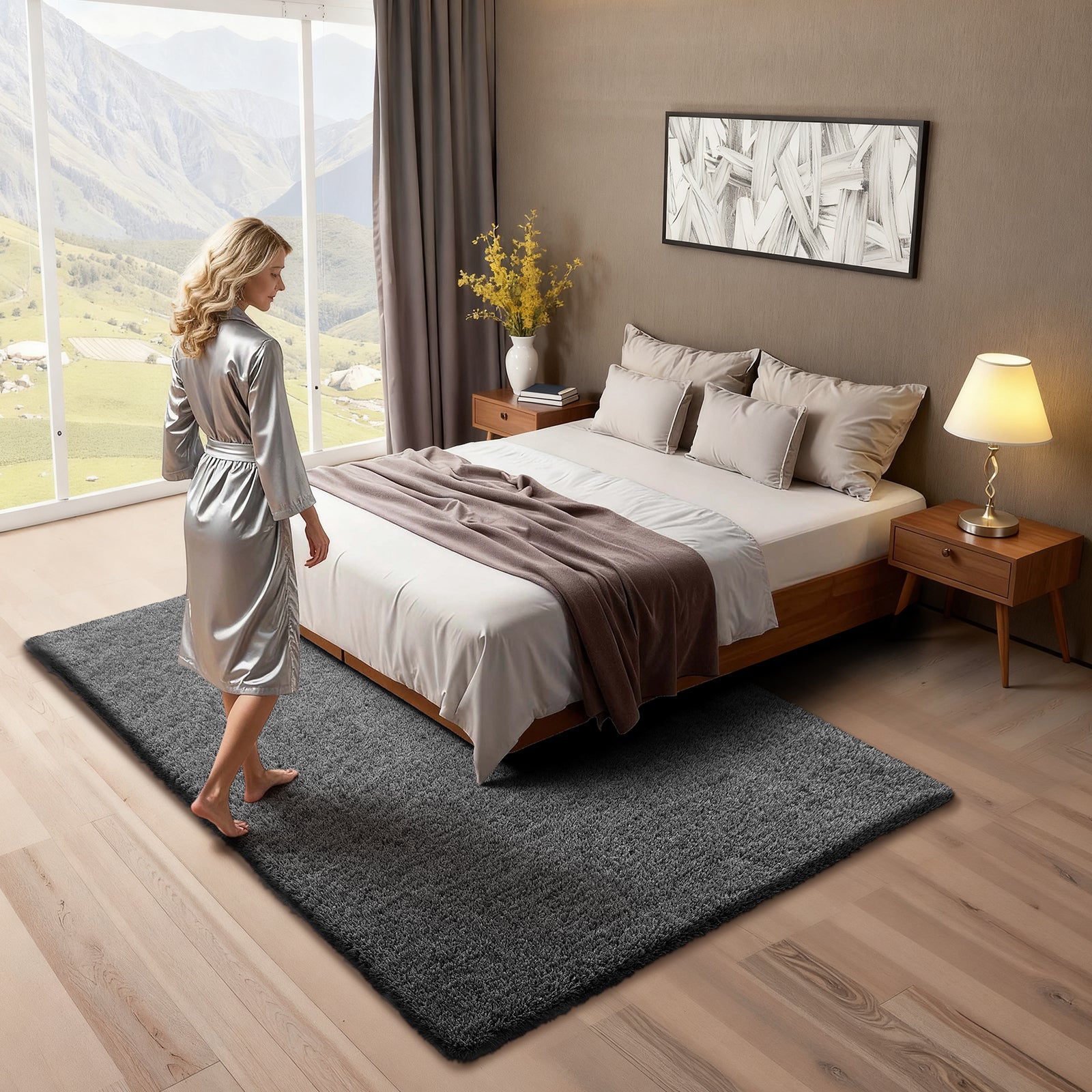 Tapete VEVOR felpudo 1,5 x 2,4 m, retangular, antiderrapante, macio, suave e espesso, com base não tecida, para sala de estar, quarto, cinzento-escuro - 8