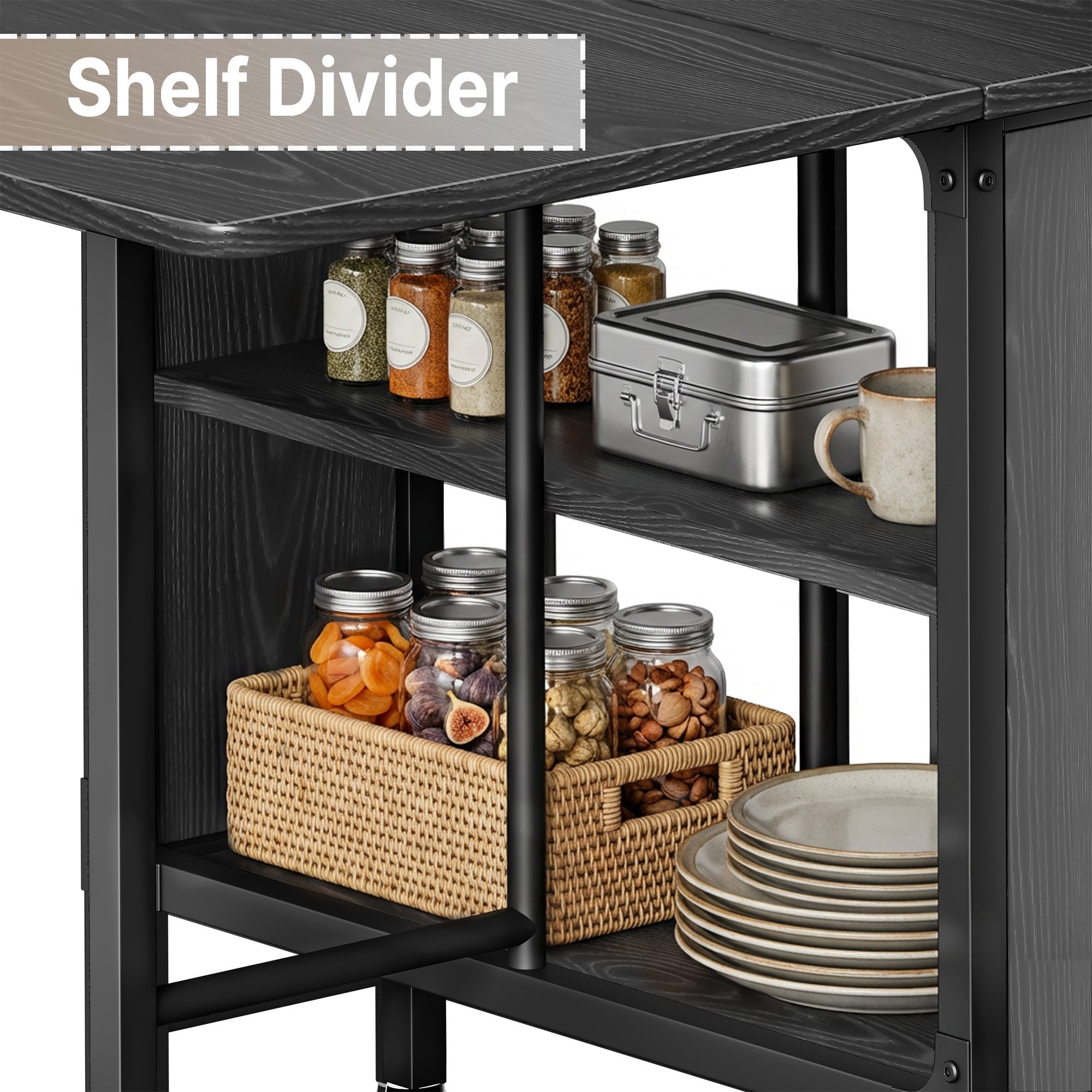 Mesa plegable abatible para 6 personas, estructura de metal negro y tablero de madera negro, 130 x 80 x 74 cm - 6