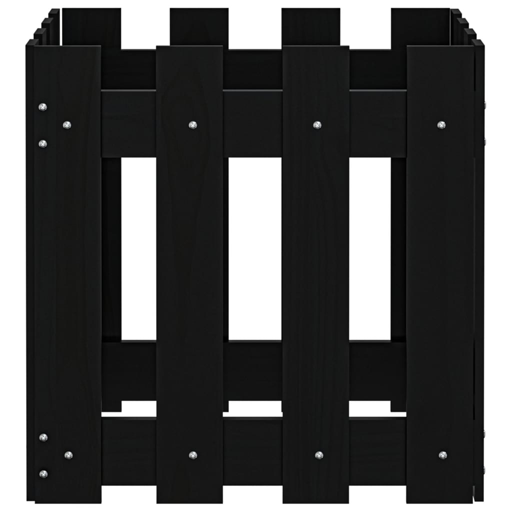 Jardinière | Bac à fleurs | Pot de fleurs avec design de clôture noir 40x40x40 cm pin massif438798 - 6