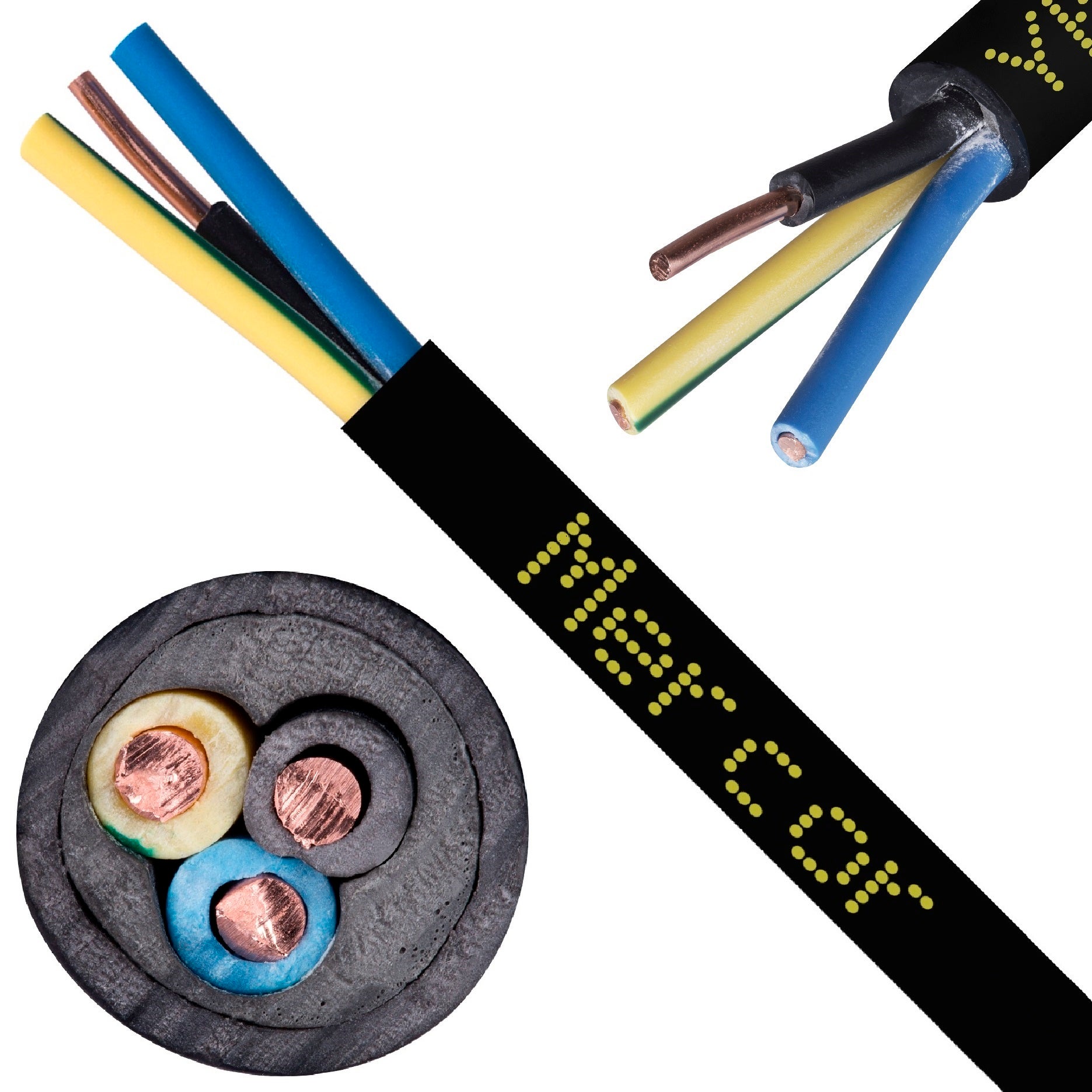 Kabel energetyczny ziemny YKY 3x2,5mm2 czarny 0,6/1kV drut Mercor 10m