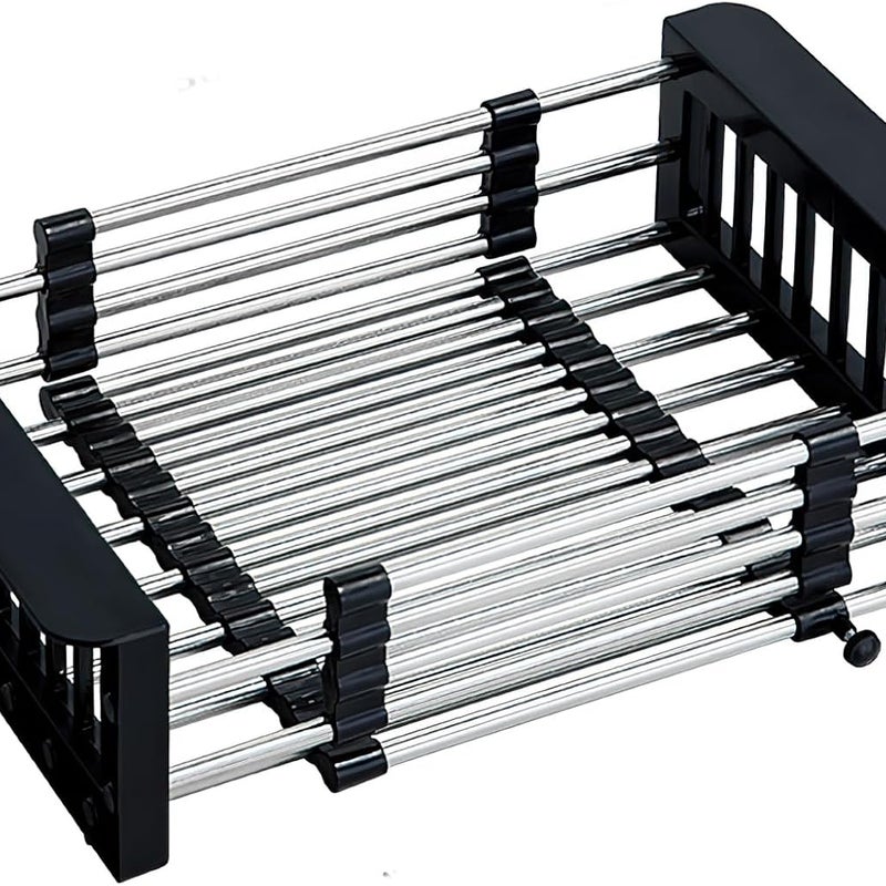Rozkładana suszarka do naczyń ze stali nierdzewnej do zlewu, czarna, szerokość 22,5 cm