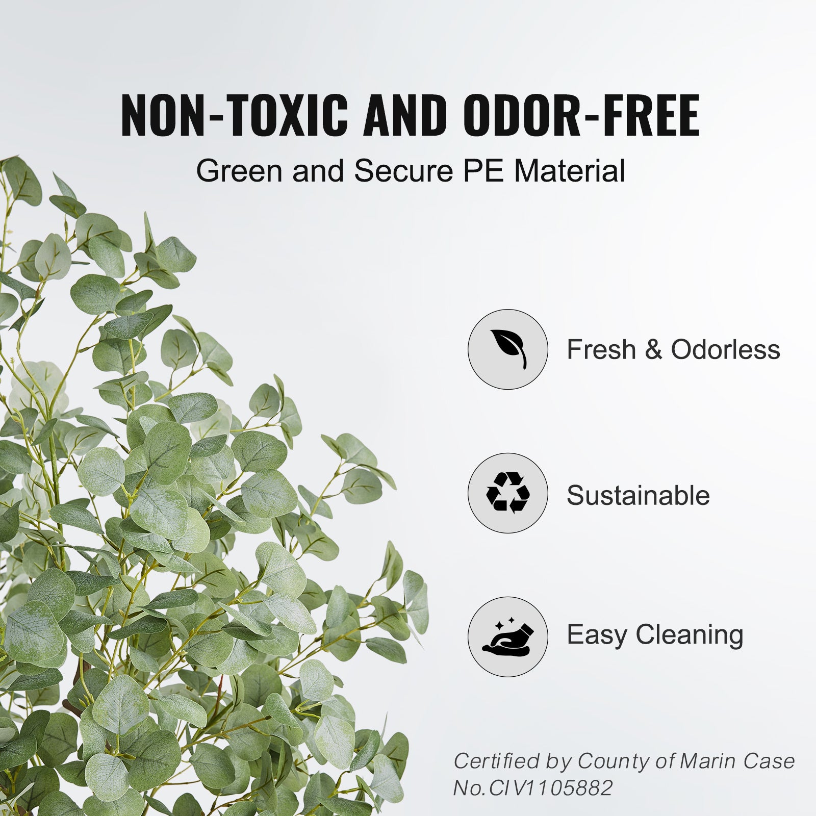 Arbre Eucalyptus Artificiel SucceBuy 1,8m Faux Plante PE Anti-chute Faible entretien Décor intérieur extérieur - 5