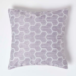 Homescapes Federa Per Cuscino In Velluto 45x45 Cm, Motivo Geometrico A Rombi Trapuntato, Per Divano O Letto, Colore Grigio Chiaro Argento