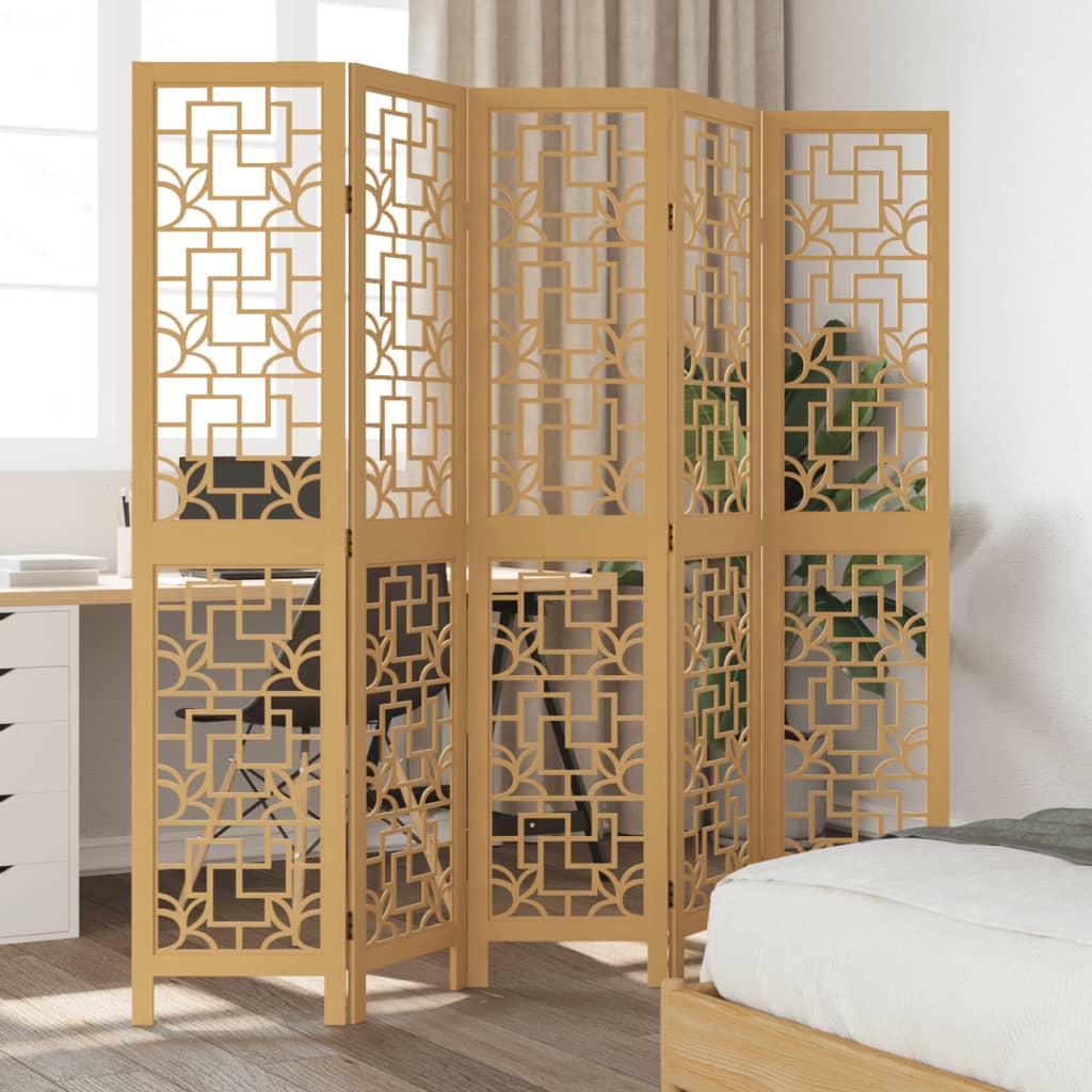 Maison exclusive - biombo separador de 5 paneles madera maciza paulownia marrón