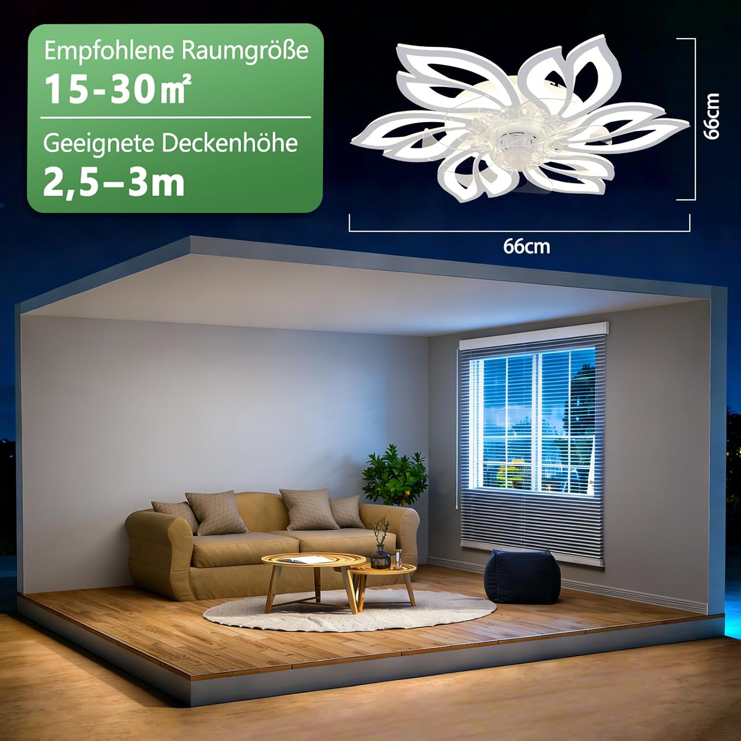 NETTLIFE Ventilateur de Plafond avec Éclairage LED Silencieux, 6 Lumières Design Créatif, Dimmable via APP, Réversible Été/Hiver pour Salon Chambre - 5