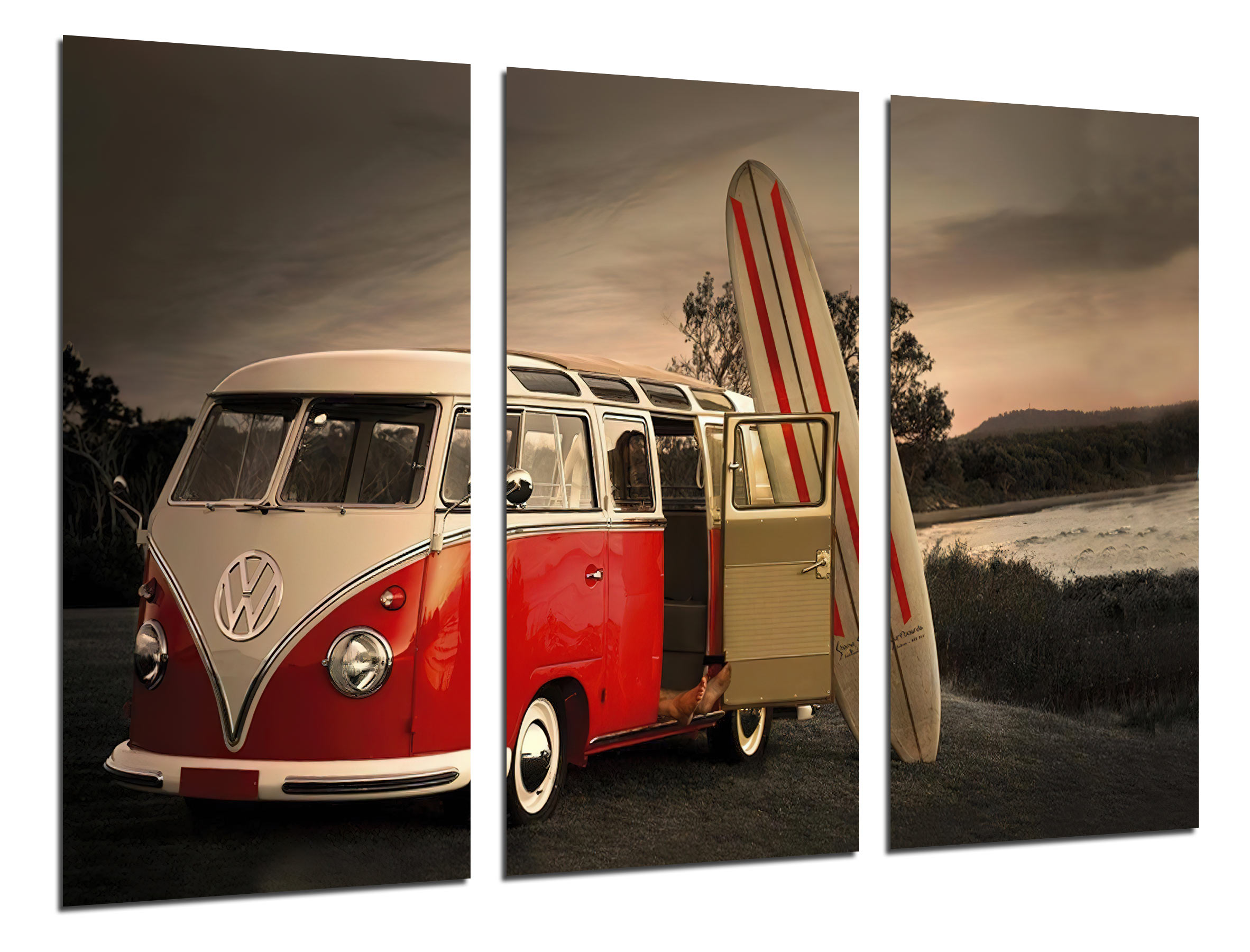 Set cuadros furgoneta volkswagen camper, vintage, impresión digital sobre madera