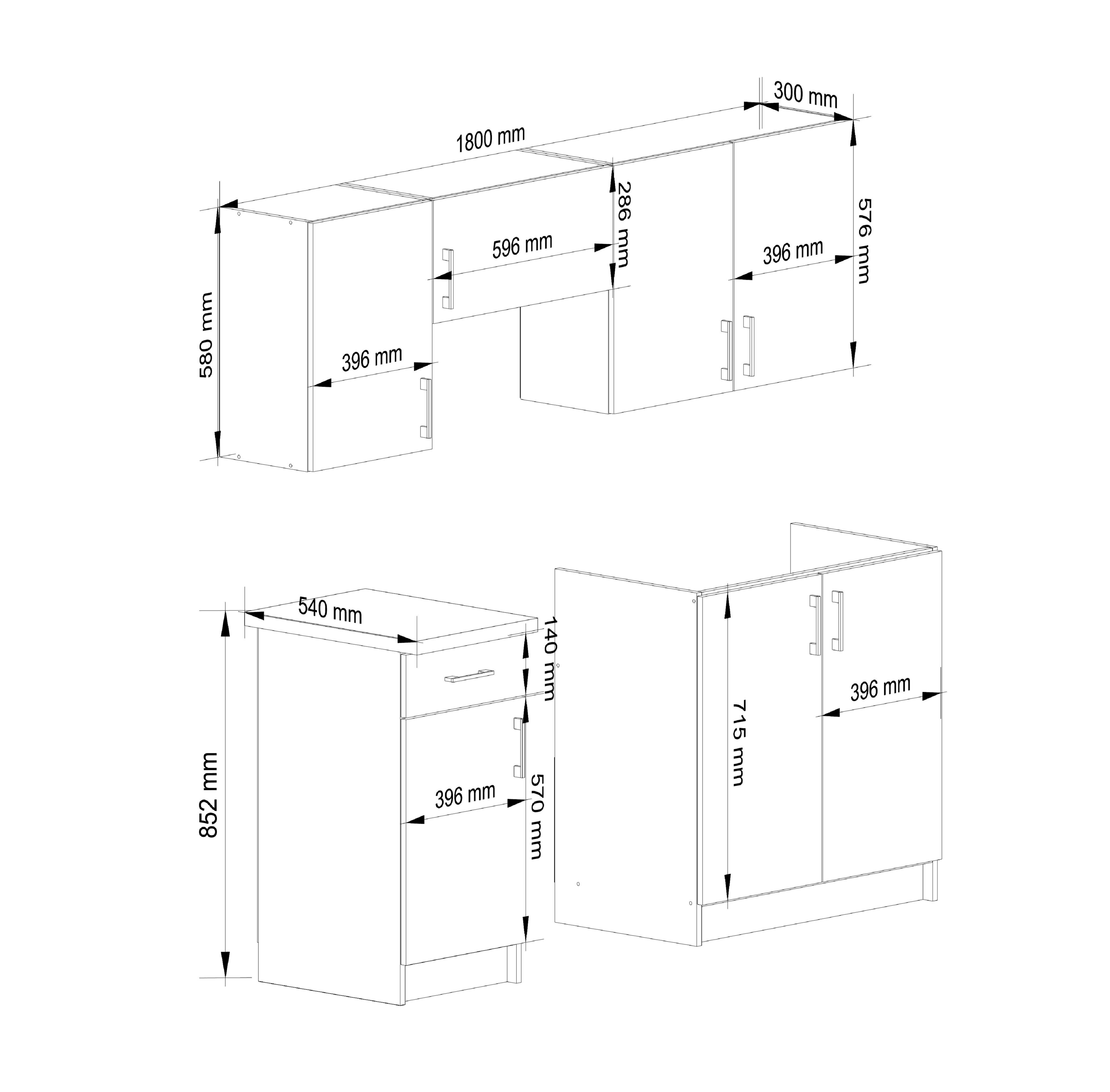 Ensemble De Cuisine AKORD LIMA Blanc 180 cm 7 portes 1 tiroir façade Chêne Sonoma 8 étagères 180x44,5x203 cm - 3