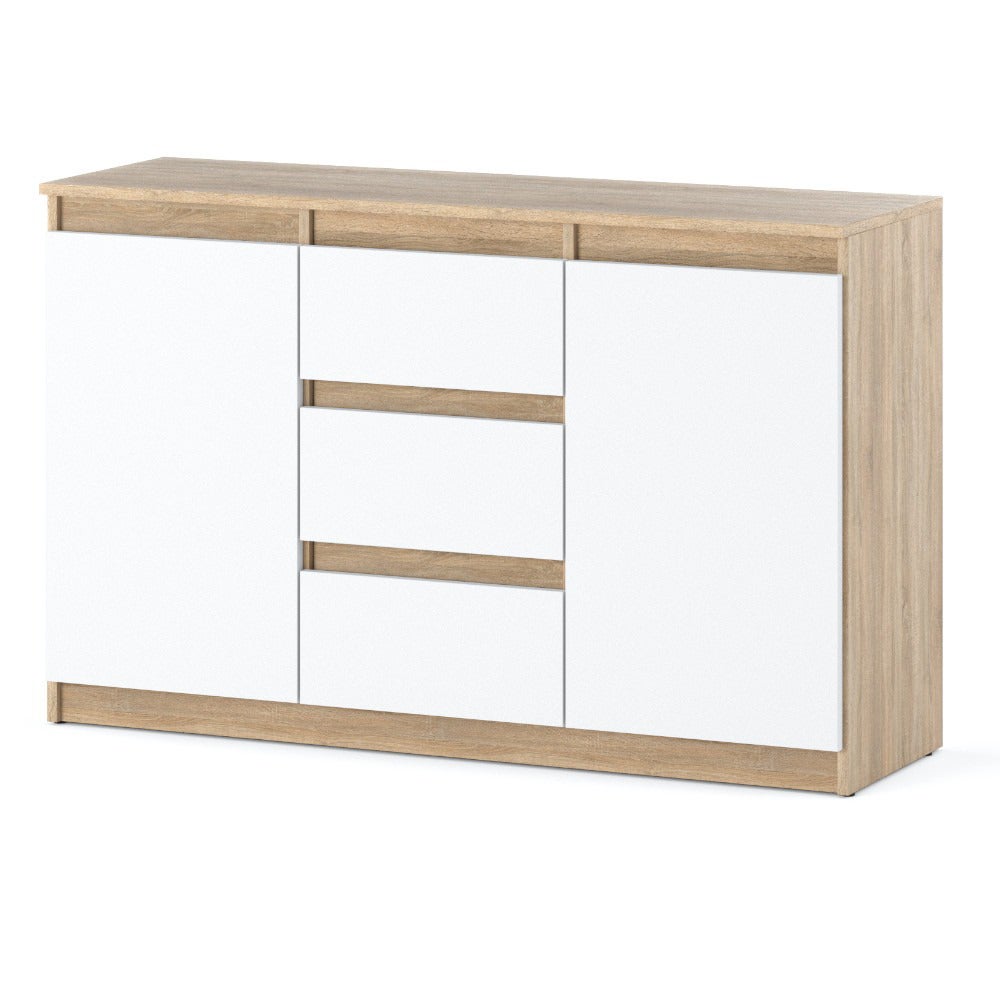 Komoda do salonu sypialni 120cm szafka agnes 3 szuflady dąb sonoma biała