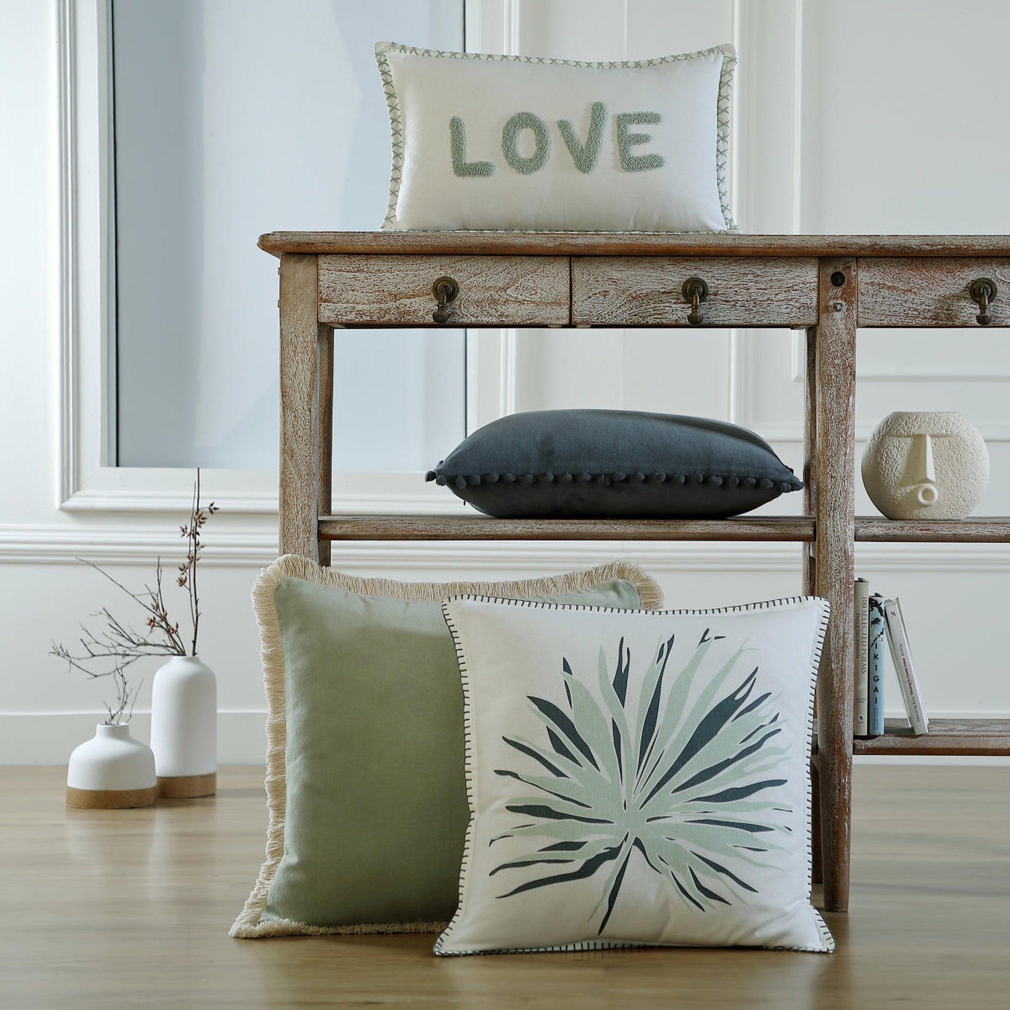 Coussin 50x50 velours de coton vert céladon - 6