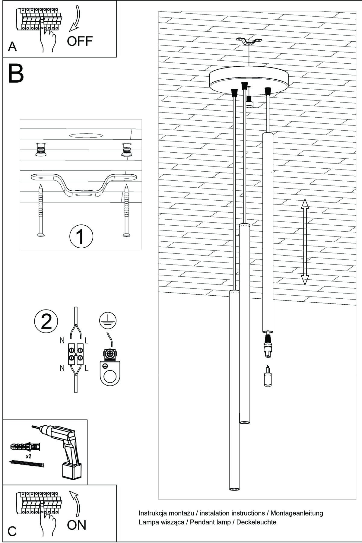 Lampa wisząca Pastelo czarna 3xG9x12W długie tuby wym: 100 x 20 x 20 cm metal Sollux Lighting - 6